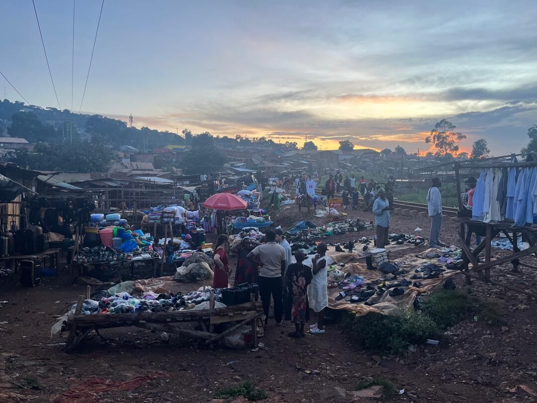 A market street in Uganda at sunset
